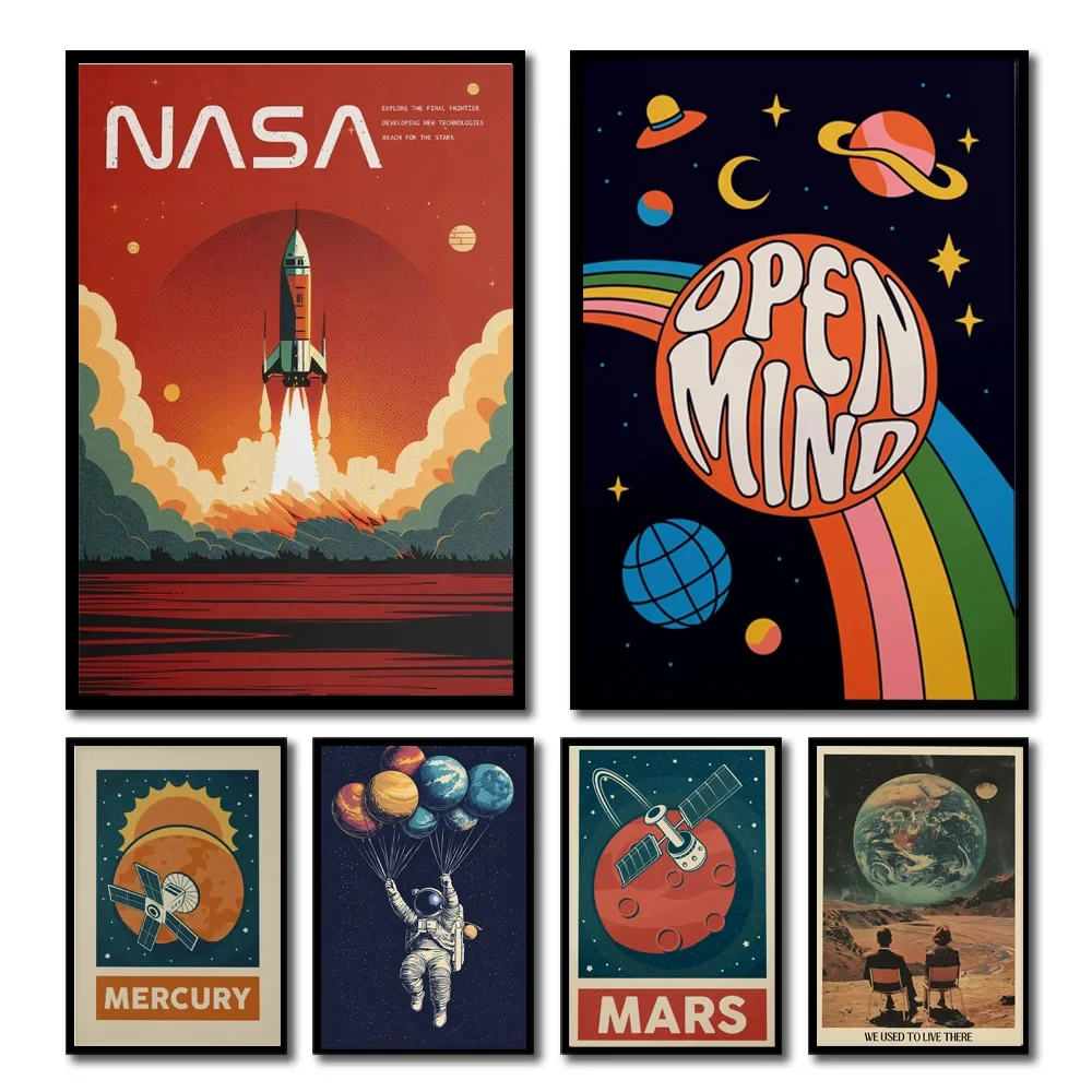 Star Map Poster - Toile murale rétro avec système solaire,
